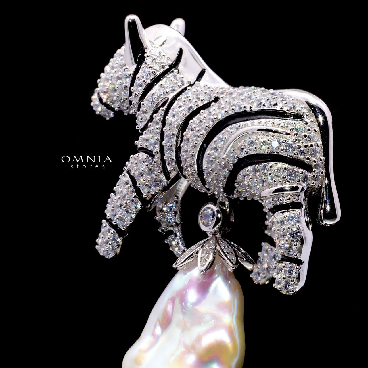 Suzanne Royal Zebra Animal Motif Brooch – Premium Simulated Diamond and Pearl In 925 Silver