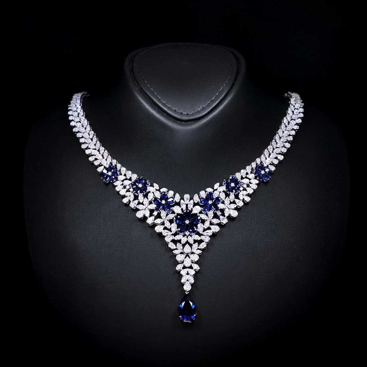 Omnia Karla Blue Luxury Bridal Full Set with High Quality Zircon Stones – Rhodium Plated