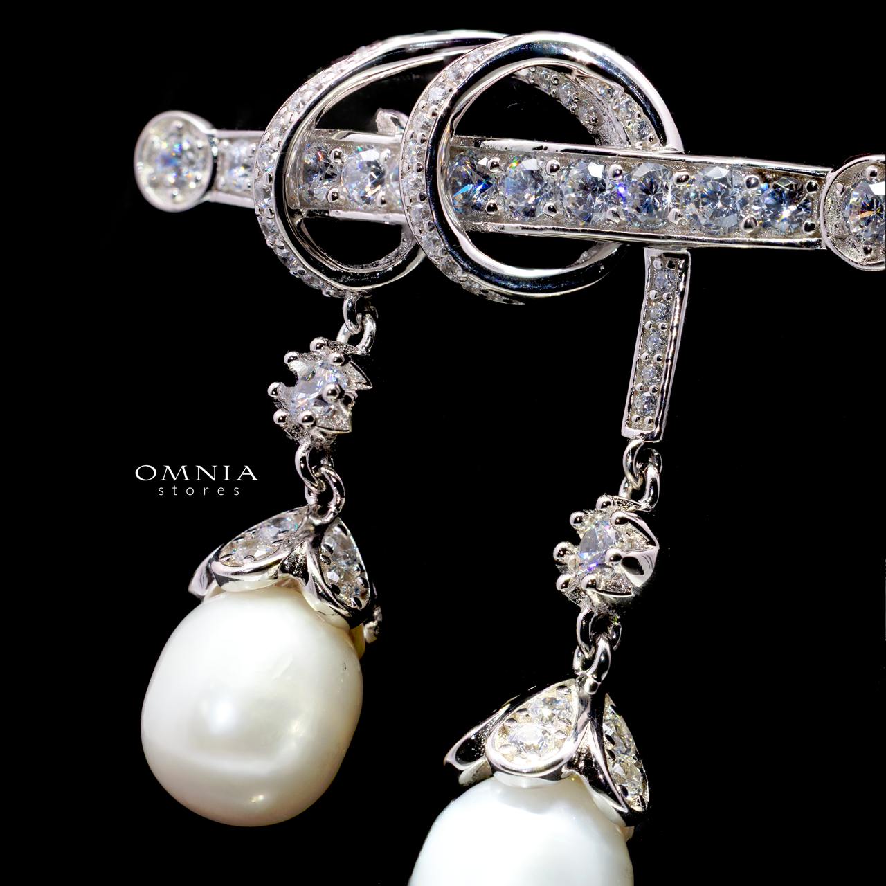 Ahney Drop Pearl Brooch with High-Quality Simulated Diamonds in 925 Sterling Silver