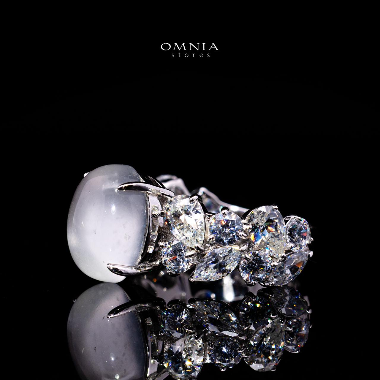 Bela Moonstone Ring with Certified Premium Simulated Diamonds in 925 Sterling Silver - OMNIASTORES KSA