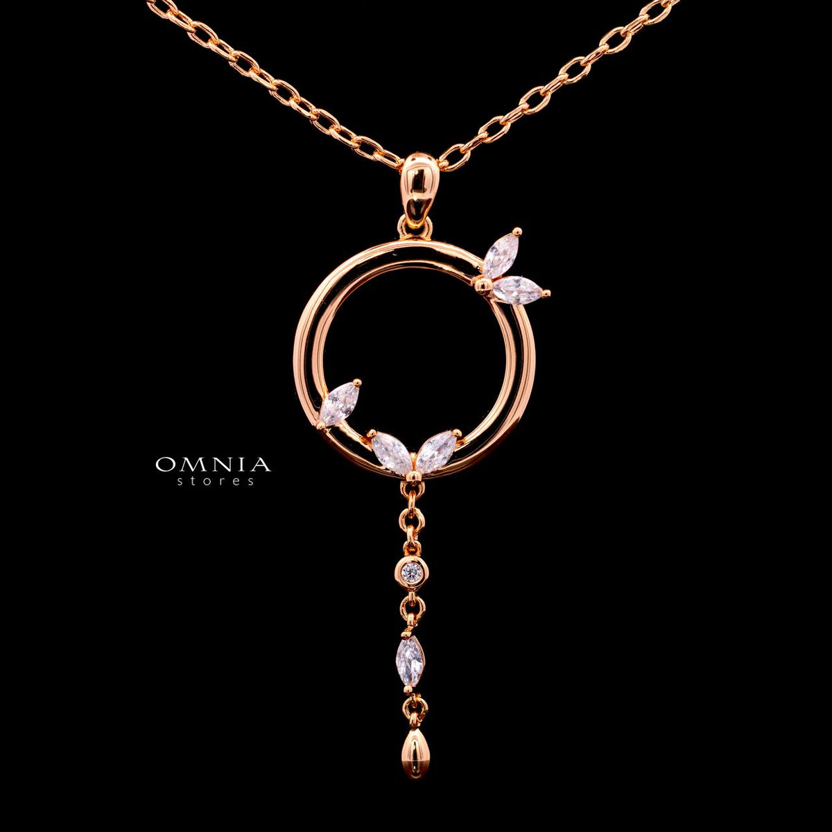 Stacey Rose Gold Premium Rhodium-Plated Alloy Necklace with High-Quality Simulated Diamonds