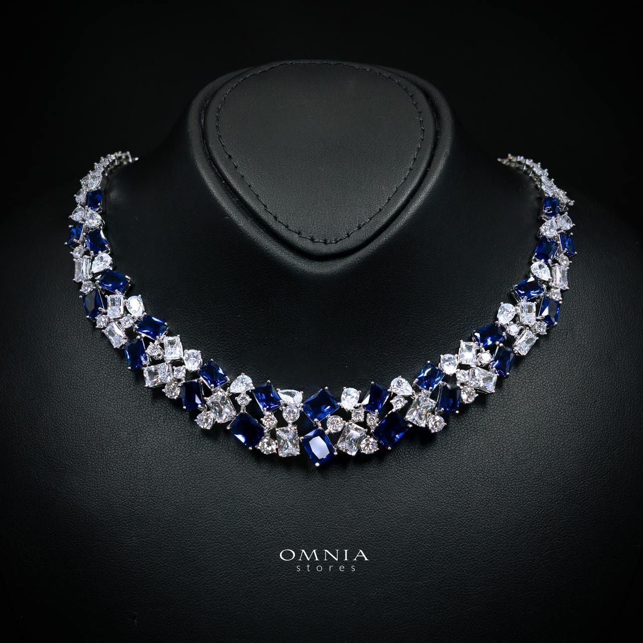 Omnia Anastasia Blue Luxury Bridal Full Set in High Quality Zircon Stone in Rhodium Plated