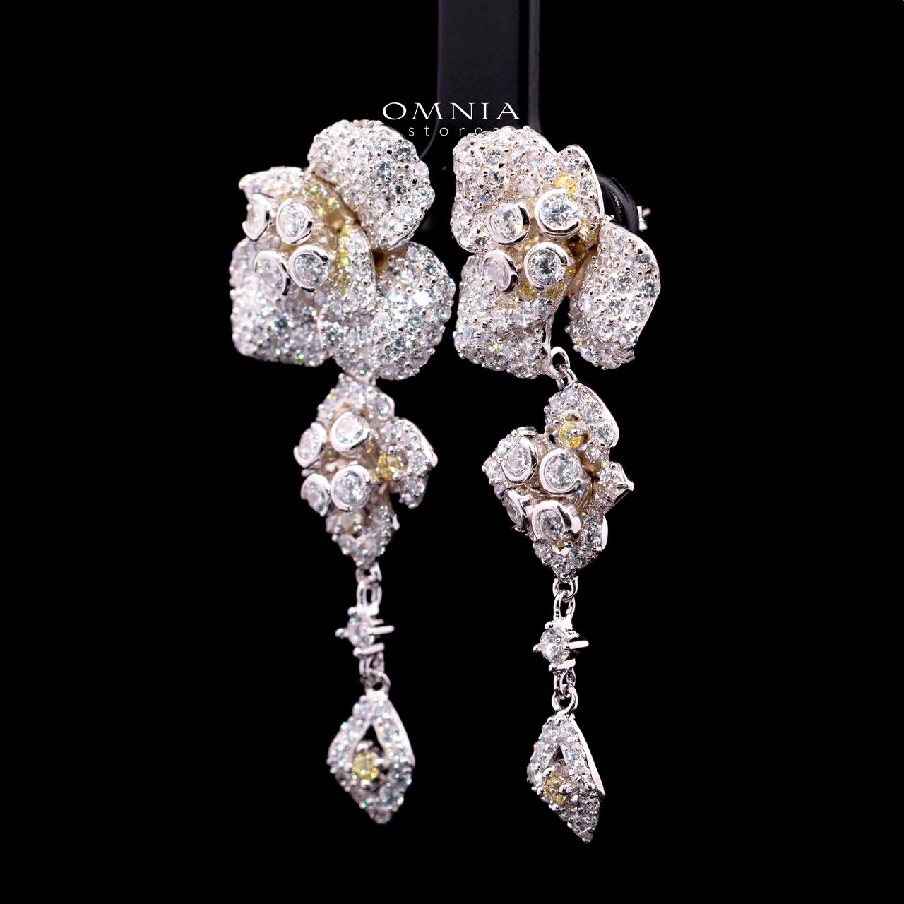 Ahlam Floral Earrings in 925 Sterling Silver with High-Quality Simulated Diamonds