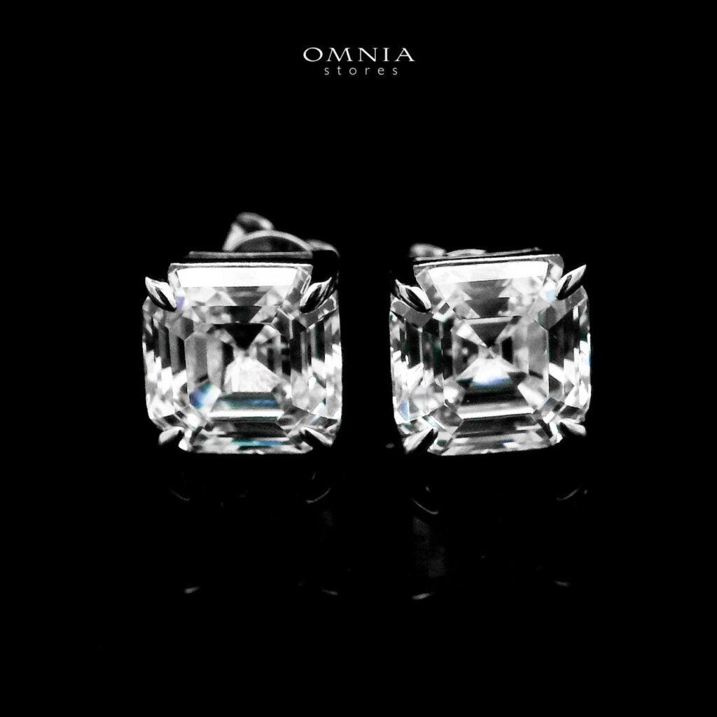 Minoo White Square Stud Earrings In 925 Silver High Quality Lab Crafted Stones