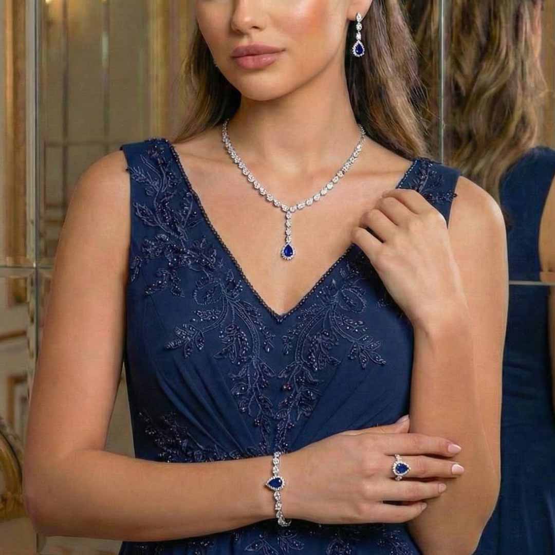 Omnia Radya Blue Bridal Full Set in High Quality Zircon Stone Rhodium Plated - OMNIASTORES KSA