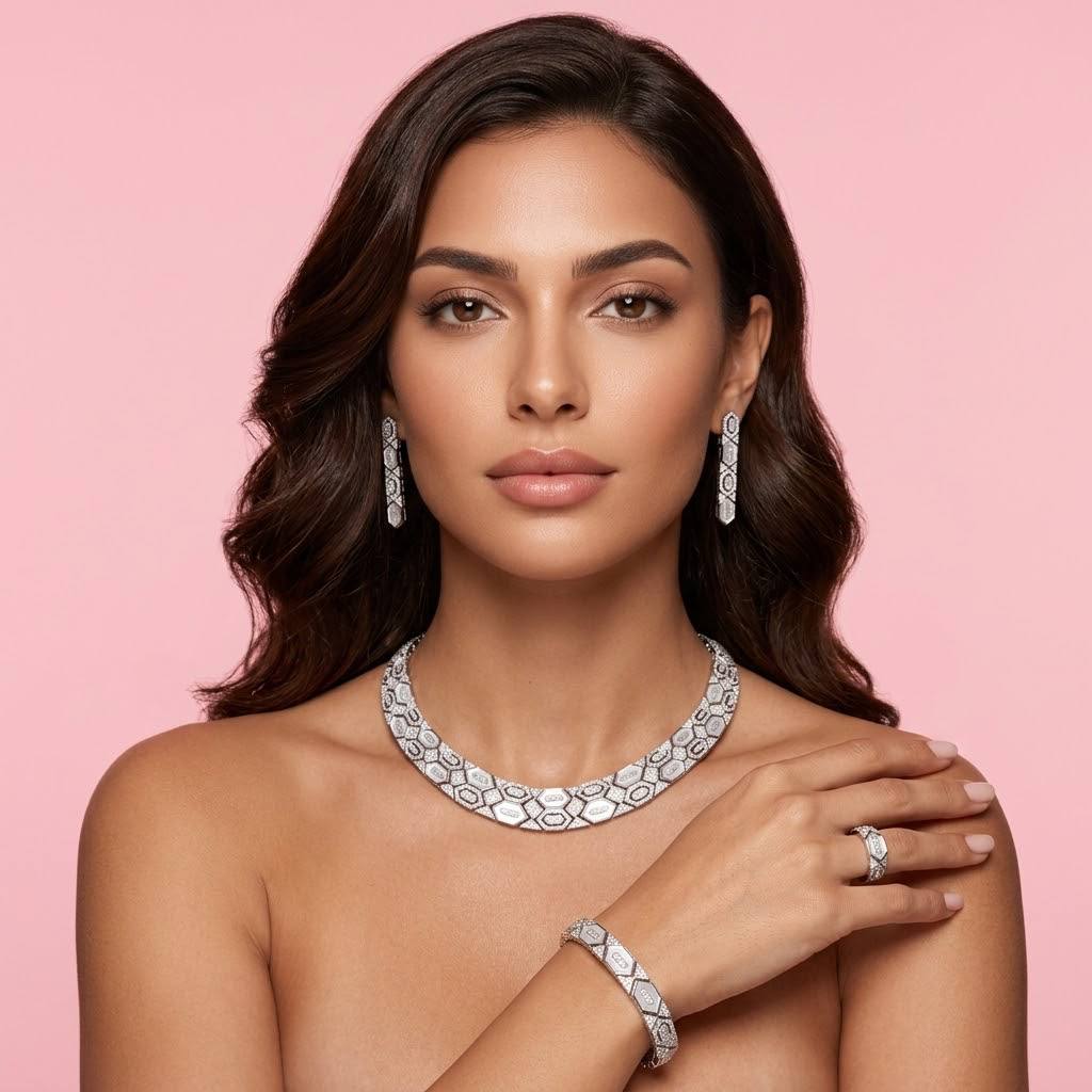 Omnia Raya Bridal Full Set Accessories in High Quality Zircon Stone Premium Rhodium Plated - OMNIASTORES UAE