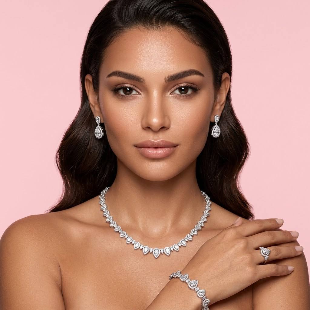 Sundus White Bridal Full Set – Premium Rhodium Plated with High-Quality Zircon Stones