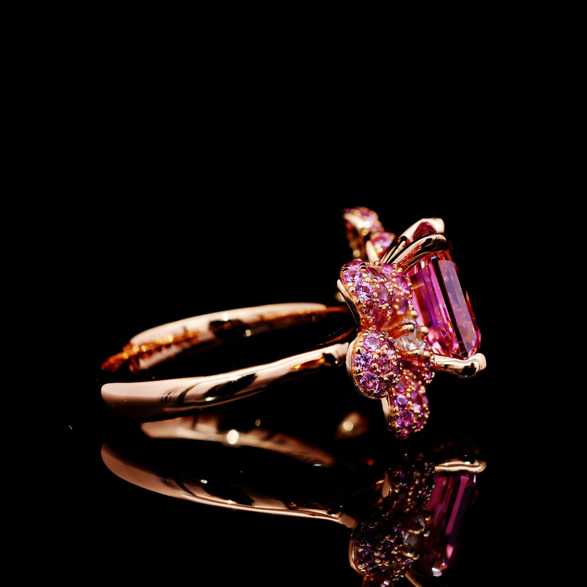 Shatha Pink Floral Ring with Certificate | High-Quality Simulated Diamonds in 925 Sterling Silver