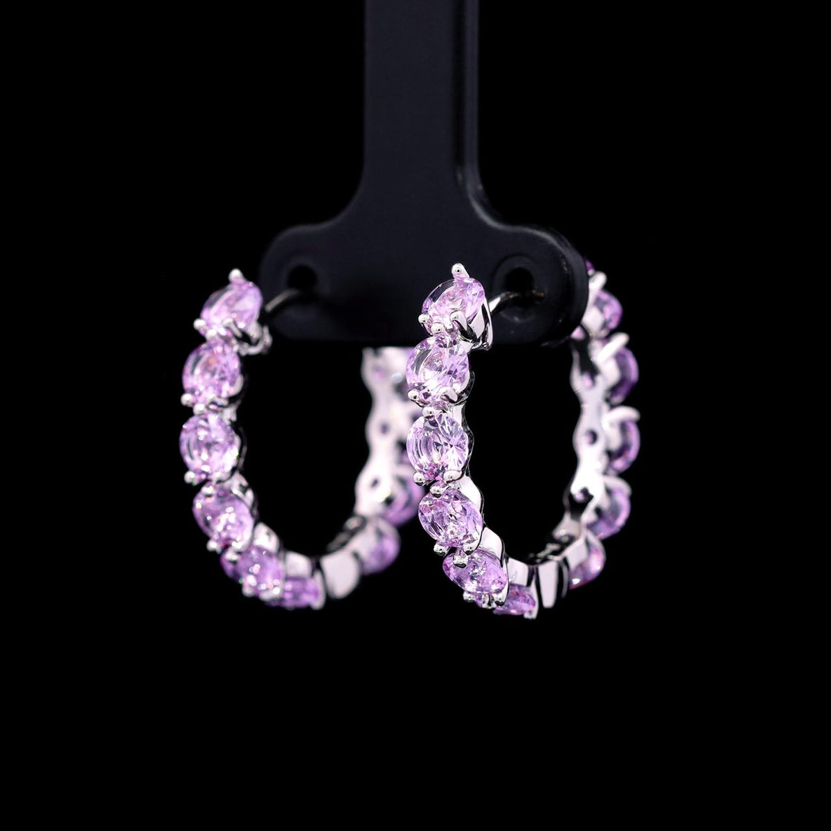 Fatinah Purple Premium Rhodium-Plated Alloy Earrings with High-Quality Simulated Diamonds