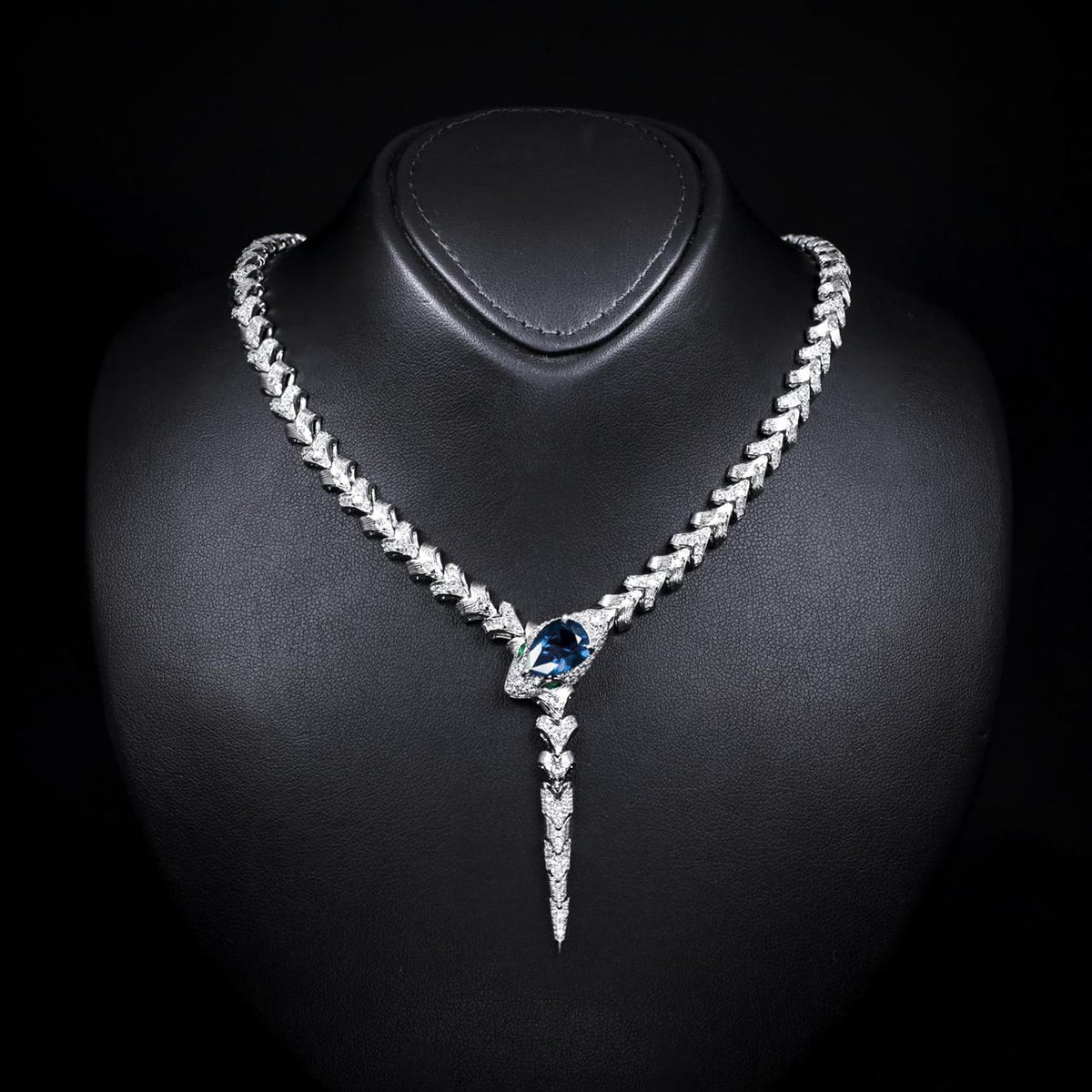Adriana Blue Luxury Bridal Full Set with High-Quality Zircon Stones Rhodium Plated