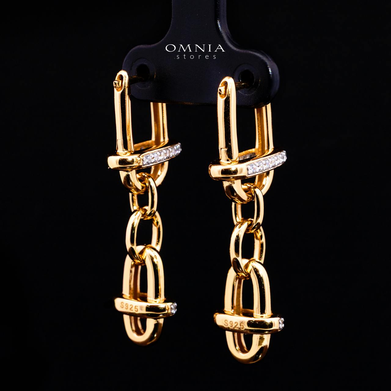 Marla Gold and White Earring with High-Quality Simulated Diamonds in 925 Silver