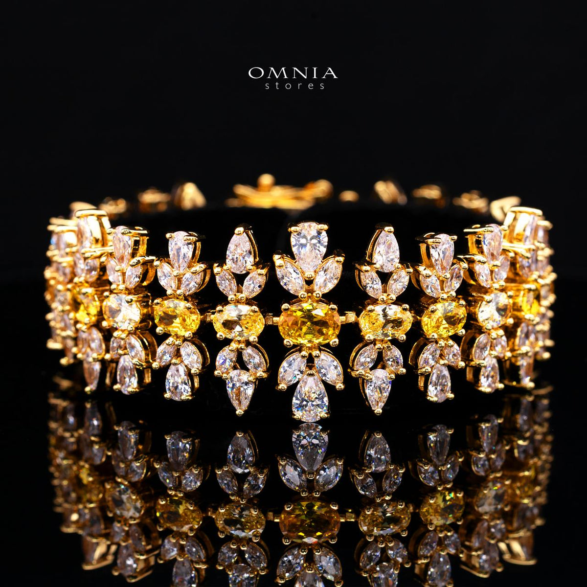Omnia Dema Gold Luxury Bridal Full Set in High Quality Simulated Diamonds Premium Rhodium Plated