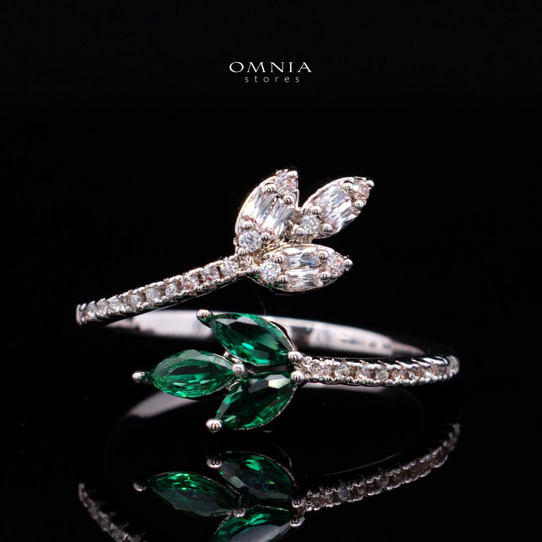 Omnia Leyla Luxury White & Green Necklace, Earrings & Ring Set in High Quality Zircon Stone Rhodium Plated - OMNIASTORES KSA