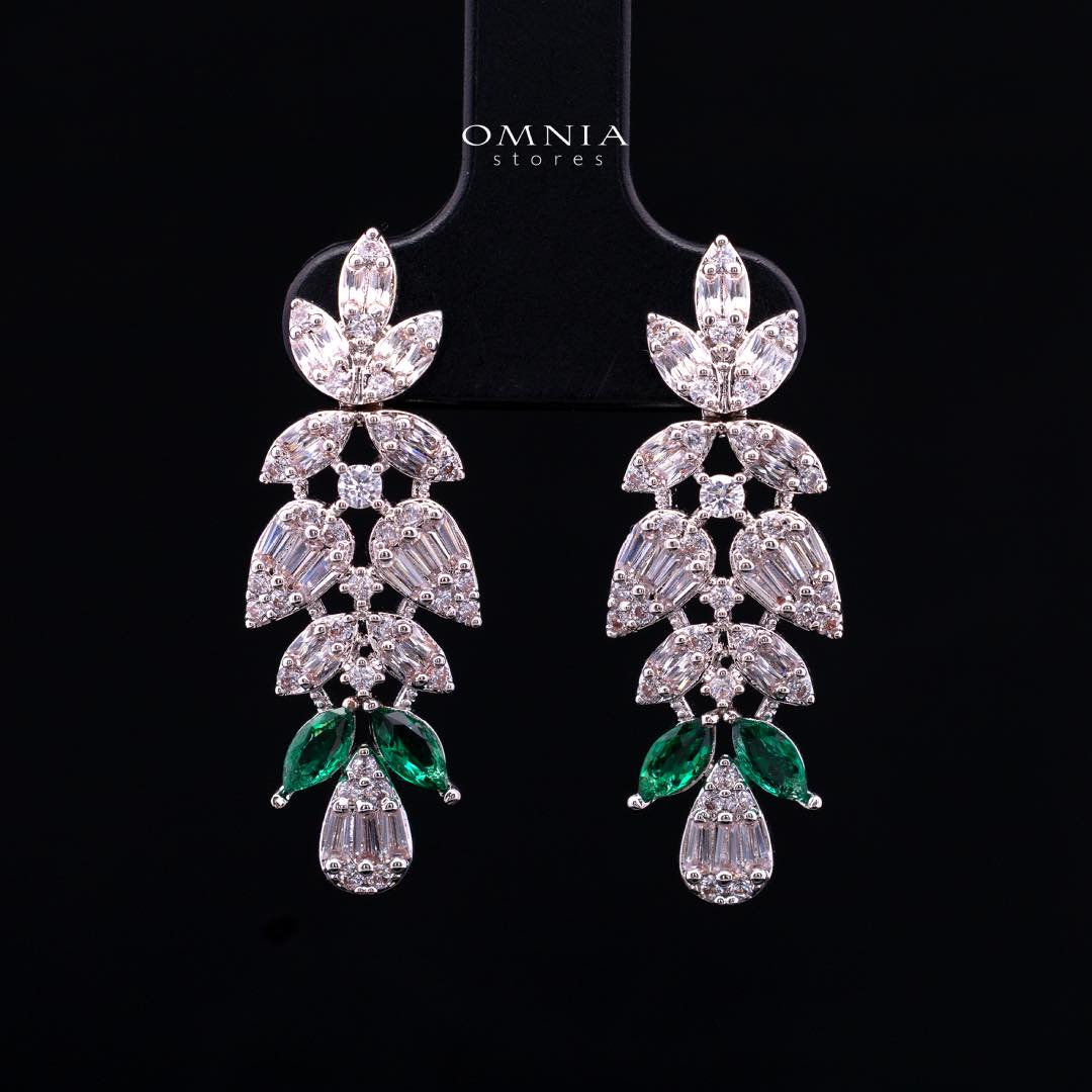 Omnia Leyla Luxury White & Green Necklace, Earrings & Ring Set in High Quality Zircon Stone Rhodium Plated - OMNIASTORES KSA