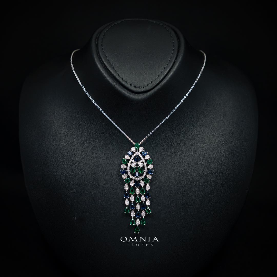 Omnia Aleah Luxury Multi Color Necklace, Earrings and Ring Set in High Quality Zircon Stone Rhodium Plated - OMNIASTORES KSA