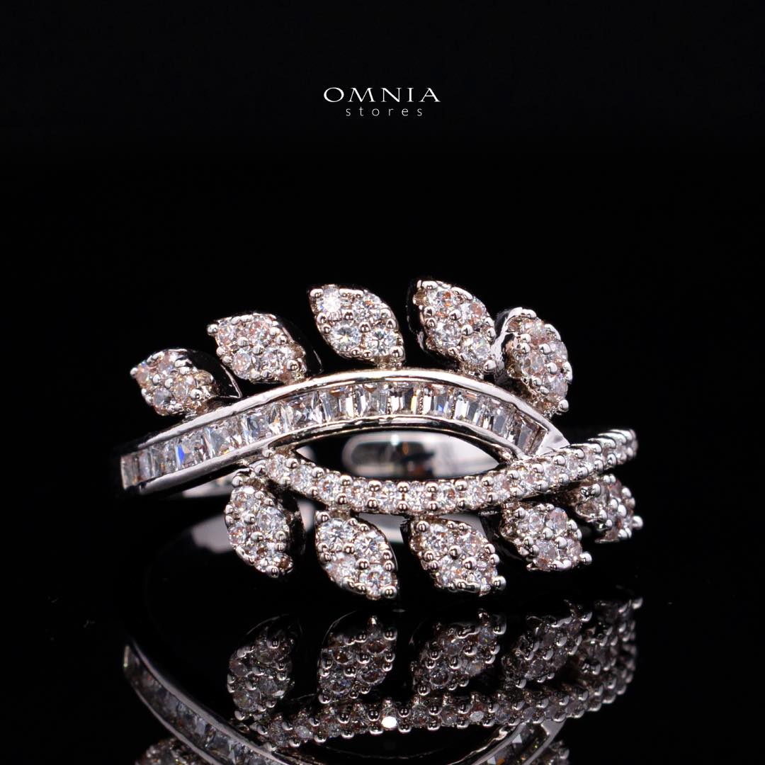 Omnia Leilah Luxury White Necklace, Earrings & Ring Set in High Quality Zircon Stone Rhodium Plated - OMNIASTORES KSA