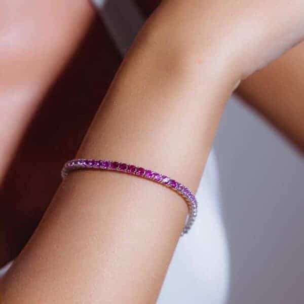 Omnia Tasneem Pink 3mm Tennis Bracelet in 92.5 Silver High Quality Simulated diamonds - OMNIASTORES UAE