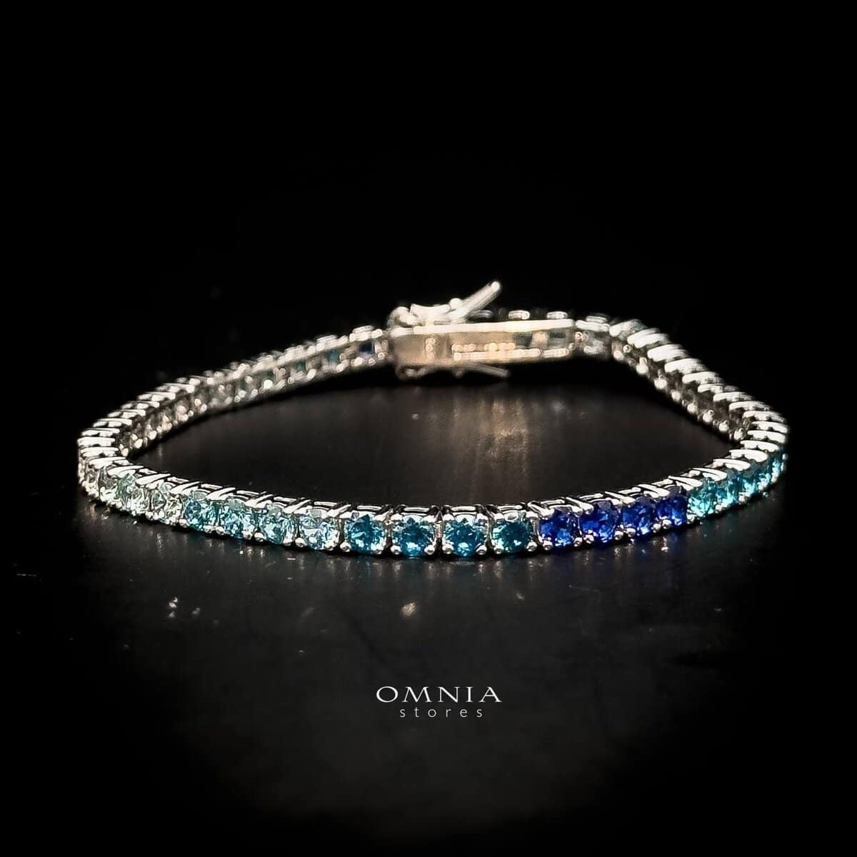 Omnia Tasneem Blue 3mm Tennis Bracelet in 92.5 Silver High Quality Simulated diamonds - OMNIASTORES UAE
