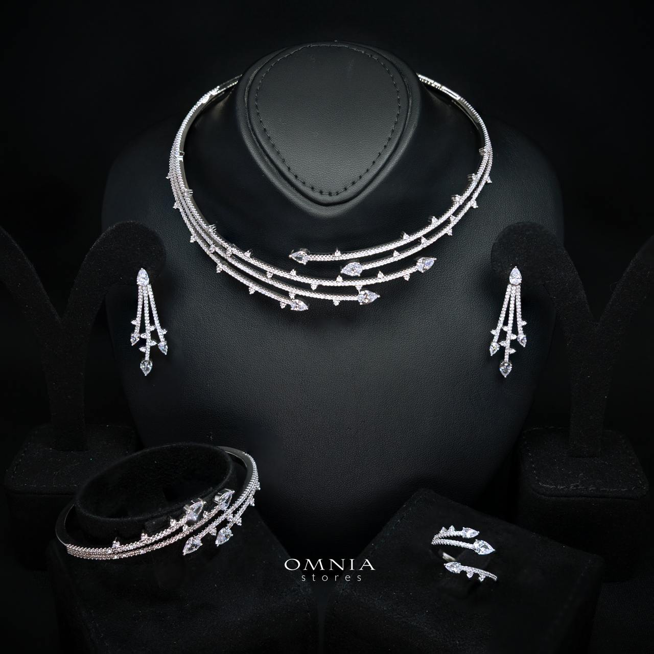 Yuliana Luxury White Bridal Full Set with High-Quality Premium Zircon Stones, Rhodium-Plated - OMNIASTORES KSA