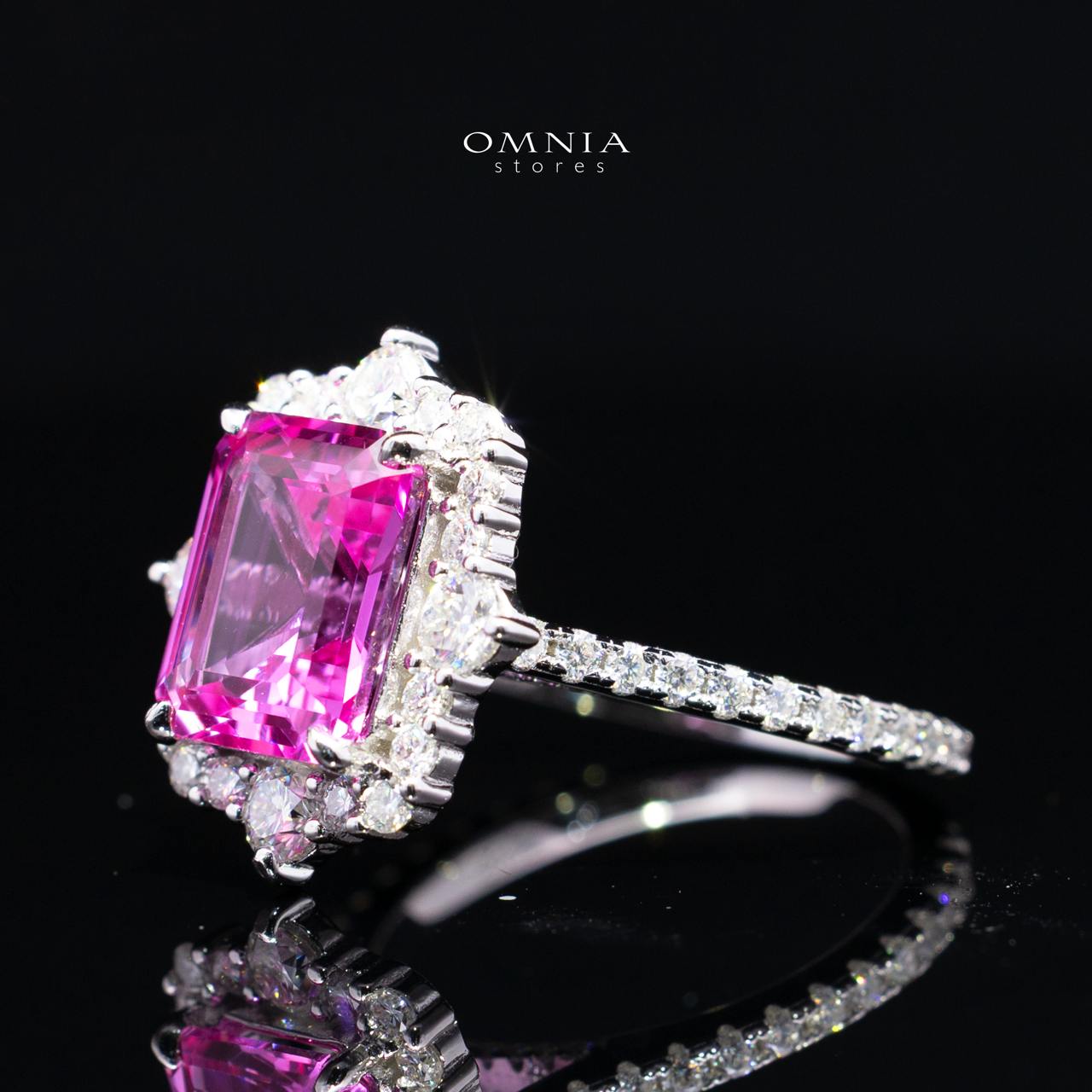 Renata Lab-Grown Pink Sapphire Emerald-Cut Ring (8x11mm) with GRC Certificate in 925 Sterling Silver