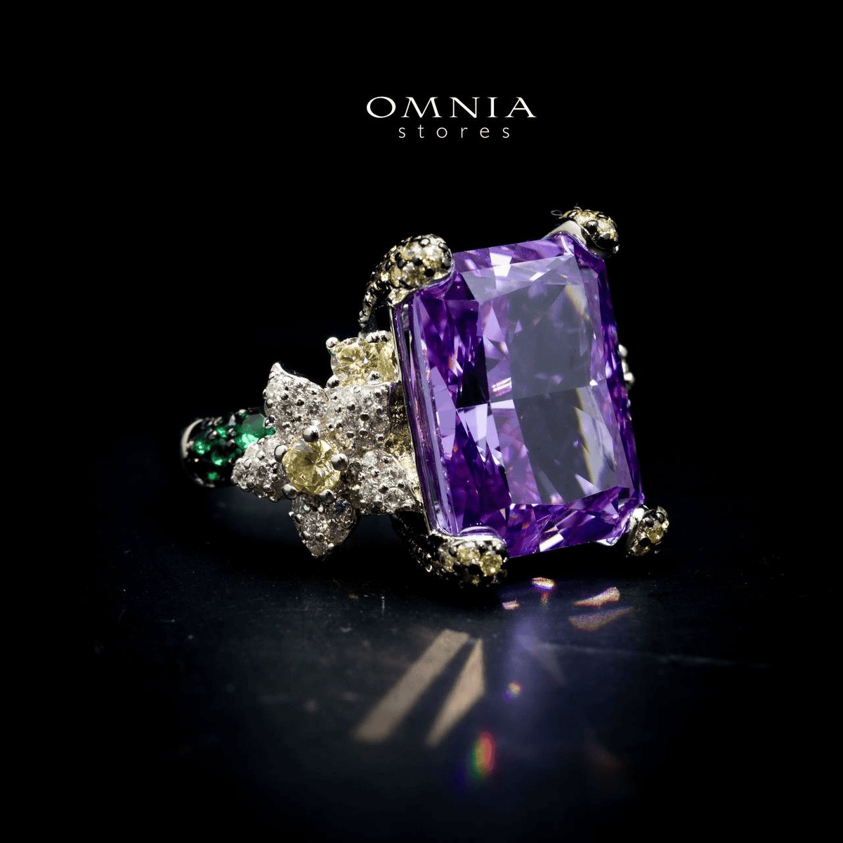 Omnia Riham Ring in 92.5 Silver High Quality Simulated Diamonds - OMNIASTORES UAE
