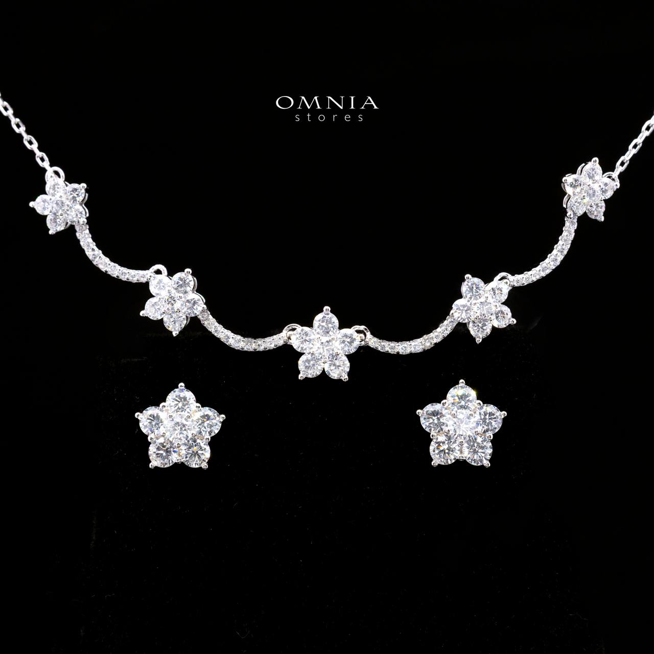 Averlyn Floral Cluster Necklace and Earrings Set in 925 Sterling Silver with Premium Simulated Diamonds - OMNIASTORES KSA