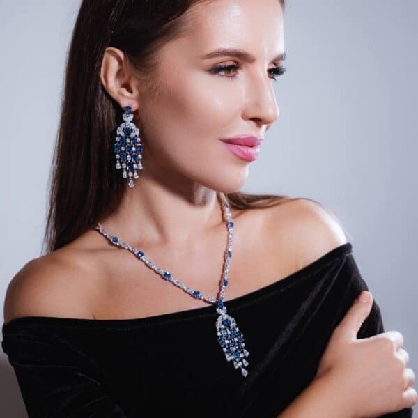 Omnia Israa Blue Chandelier Earrings In 92.5 Silver High Quality Simulated diamonds - OMNIASTORES KSA