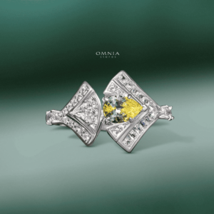 Omnia Elizabeth Yellow & White Bridal Full Set with Pear and Round Cut High-Quality Simulated Diamonds in a Stunning Two-Tone Rhodium Plated Finish - OMNIASTORES KSA
