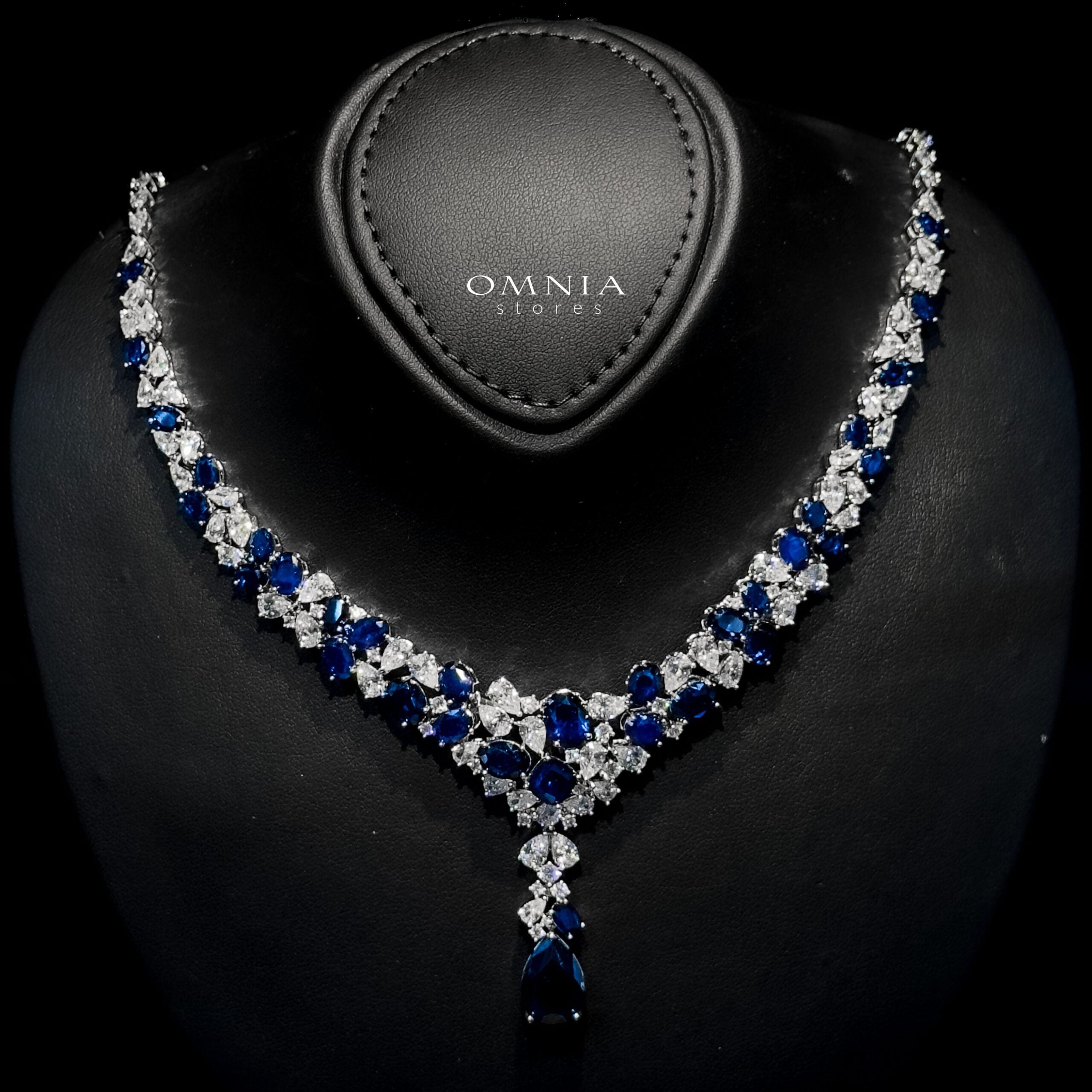 Omnia Reman Blue Bridal Full Set in High Quality Zircon Stone in Rhodium Plated - OMNIASTORES KSA