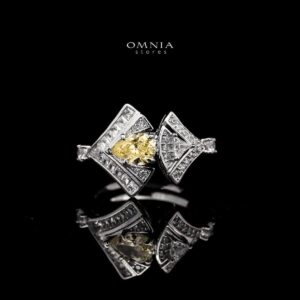 Omnia Elizabeth Yellow & White Bridal Full Set with Pear and Round Cut High-Quality Simulated Diamonds in a Stunning Two-Tone Rhodium Plated Finish - OMNIASTORES KSA