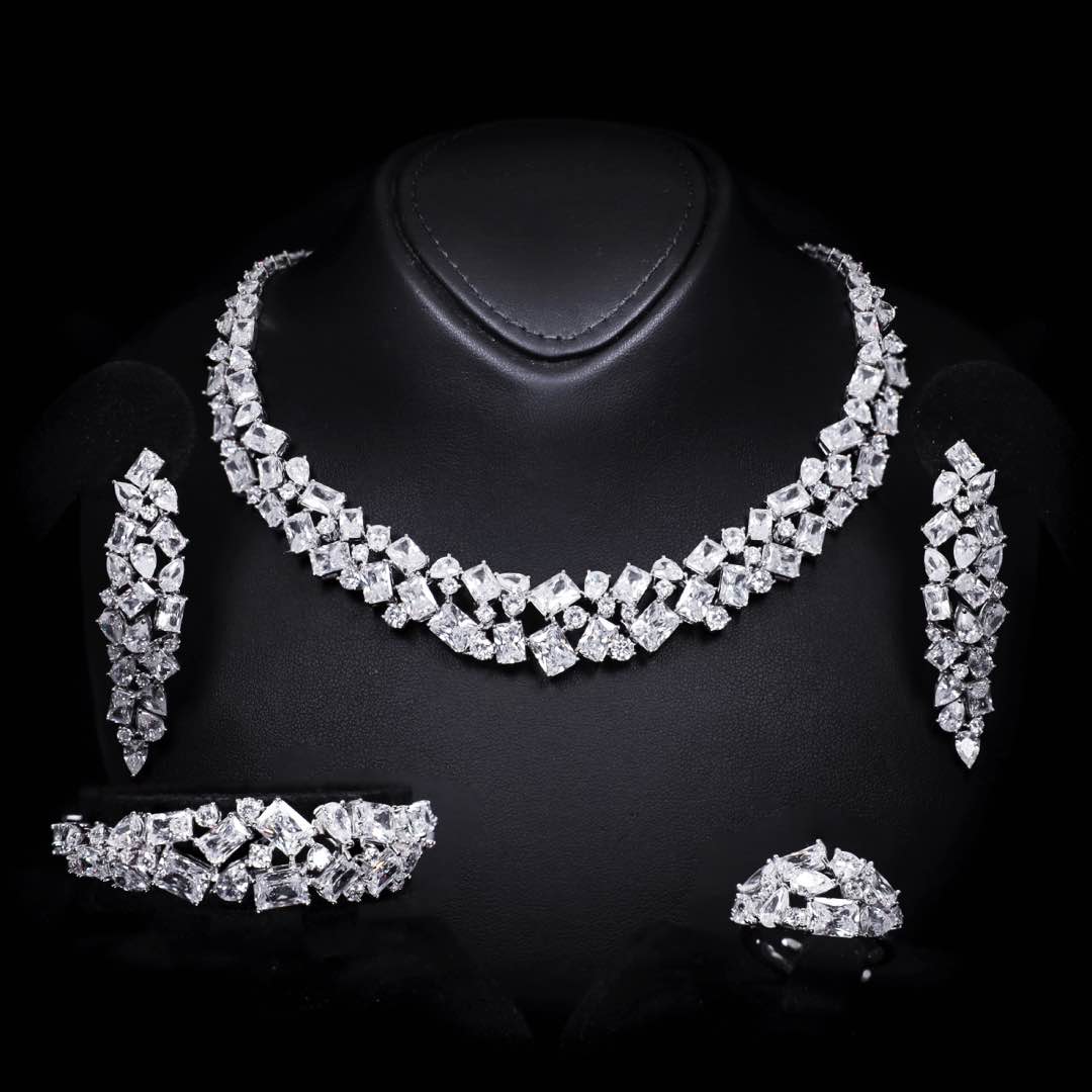 Omnia Anastasia White Luxury Bridal Full Set in High Quality Zircon Stone in Rhodium Plated - OMNIASTORES KSA