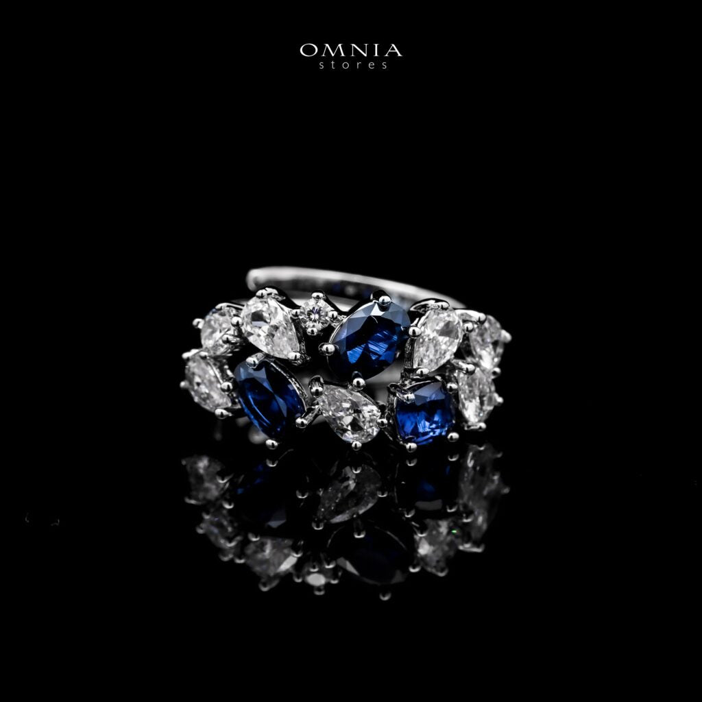 Omnia Reman Blue Bridal Full Set in High Quality Zircon Stone in Rhodium Plated - OMNIASTORES KSA
