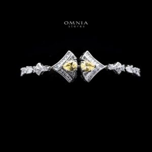 Omnia Elizabeth Yellow & White Bridal Full Set with Pear and Round Cut High-Quality Simulated Diamonds in a Stunning Two-Tone Rhodium Plated Finish - OMNIASTORES KSA