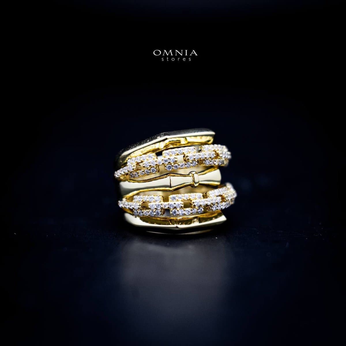 Omnia Sarah Elegant Gold Chain Ring in High Quality Copper Rhodium Plated - OMNIASTORES UAE