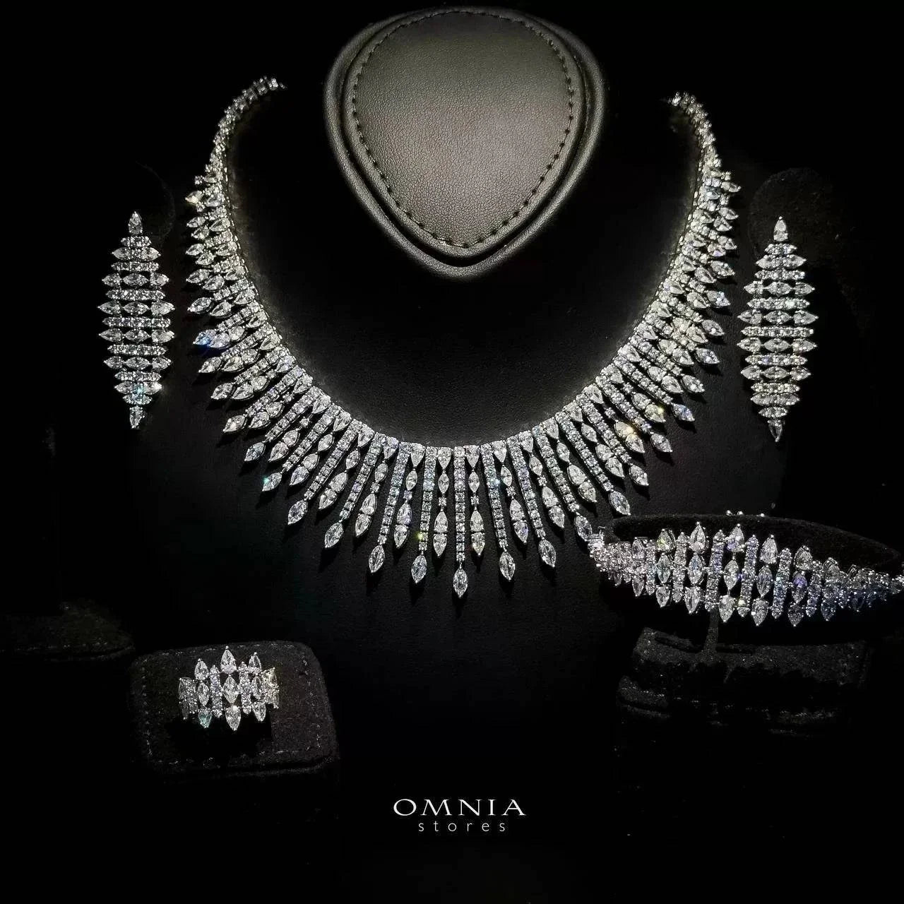 Omnia Lana White Bridal Full Set in High Quality Zircon Stone Rhodium Plated - OMNIASTORES UAE