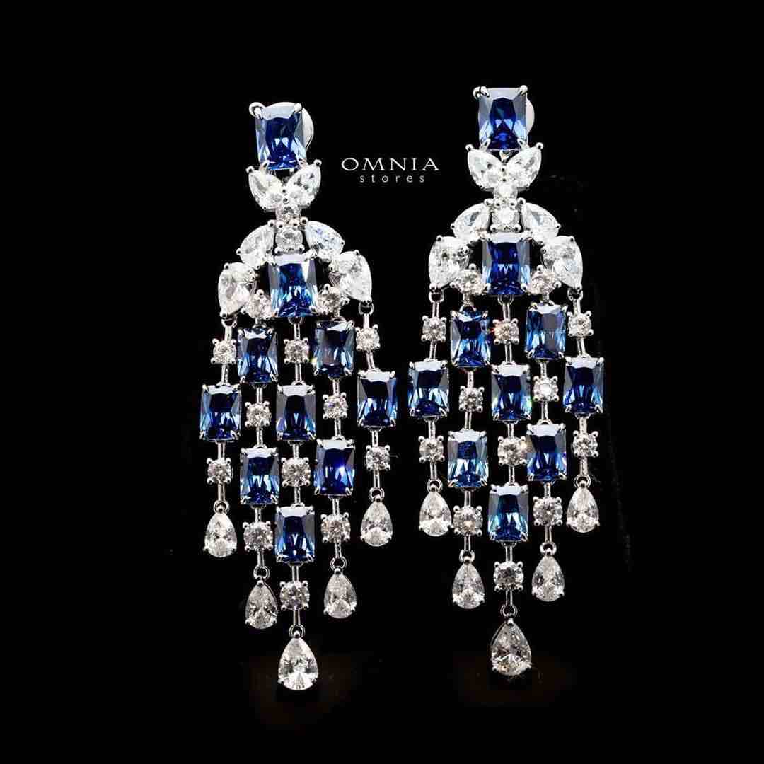 Omnia Israa Blue Chandelier Earrings In 92.5 Silver High Quality Simulated diamonds - OMNIASTORES KSA