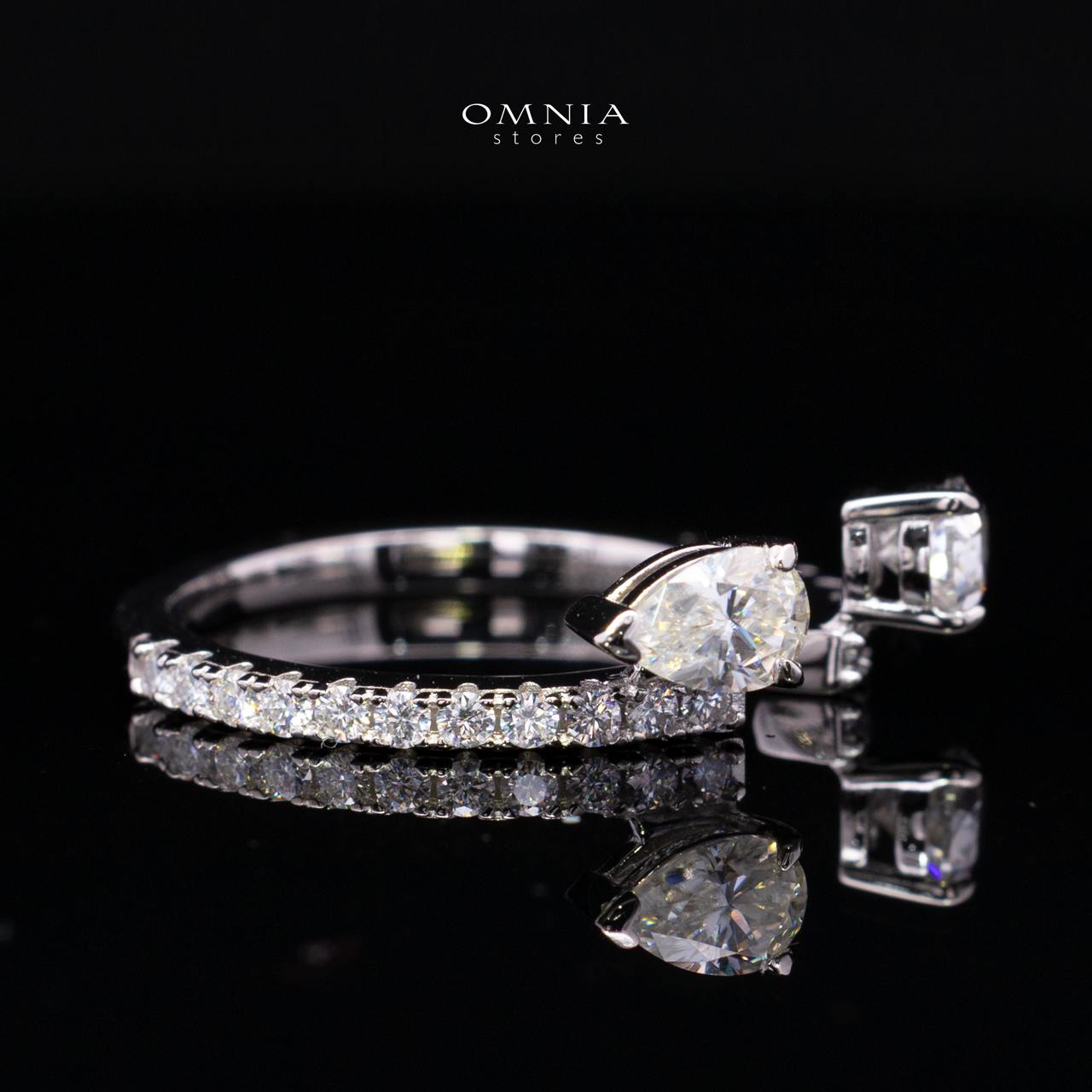 Nazila White Moissanite Dual Pear Open Wrap Pavé Ring – Rhodium-Plated 925 Sterling Silver - OMNIASTORES KSA