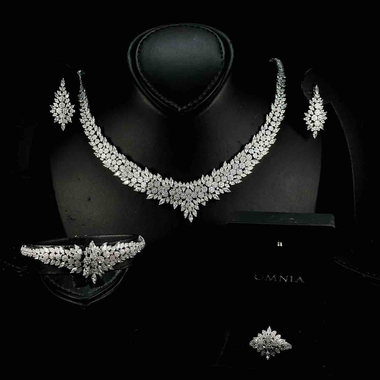 Omnia Naziha White Bridal Full Set in 925 Silver High Quality Simulated Diamonds - OMNIASTORES UAE