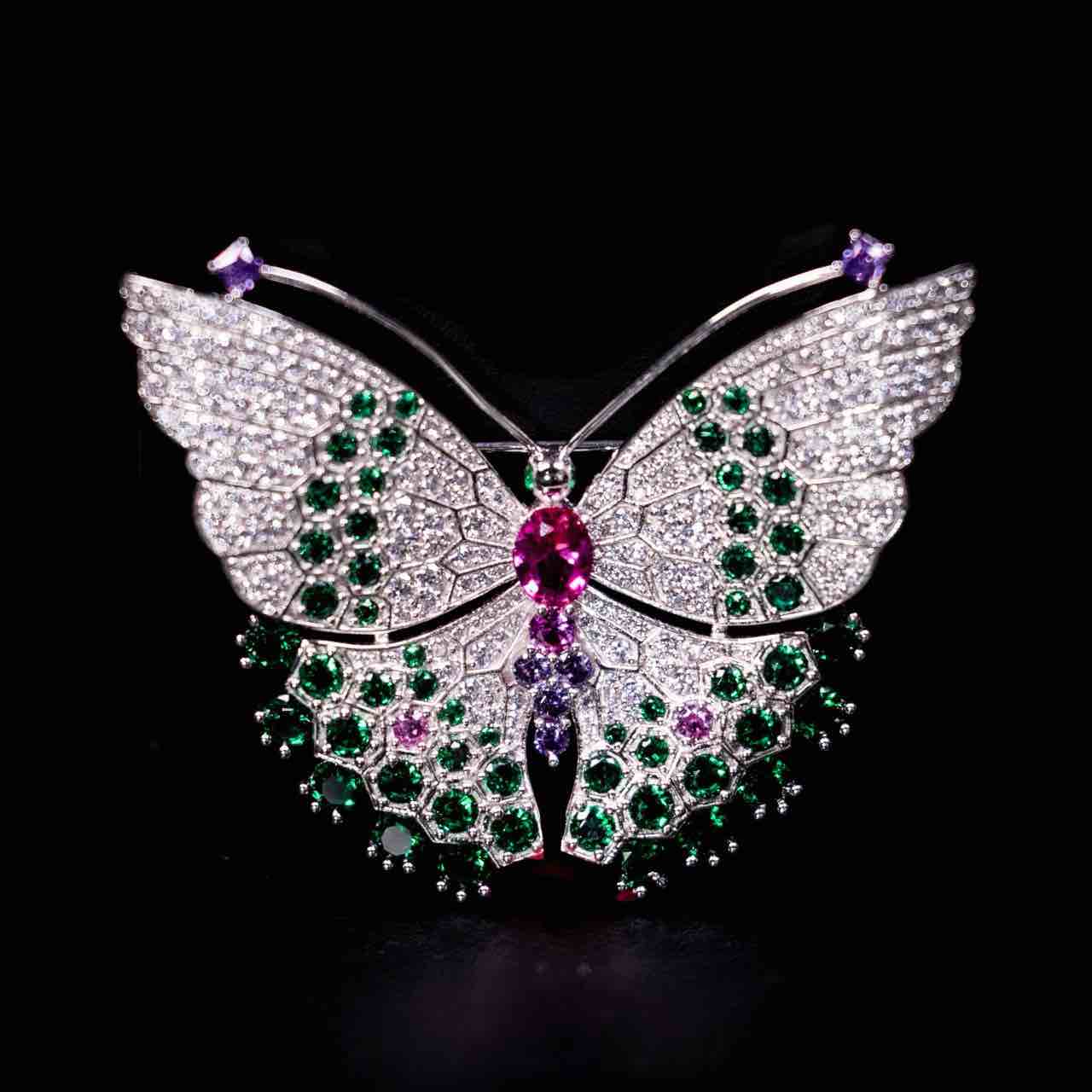 Omnia Nafisa Multi Color Butterfly Silver brooch in 925 Silver High Quality Simulated Diamonds Stones - OMNIASTORES UAE