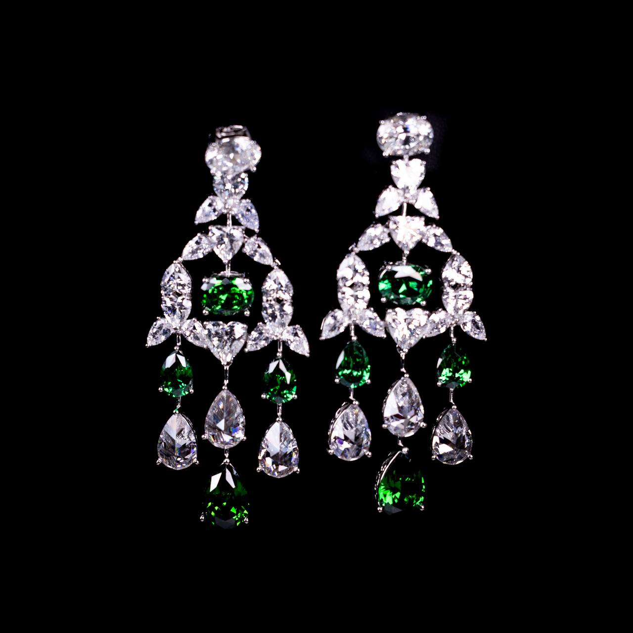 Omnia Saliha White and Green Drop Earrings In 925 Silver High Quality Certified Lab Crafted Stones - OMNIASTORES UAE