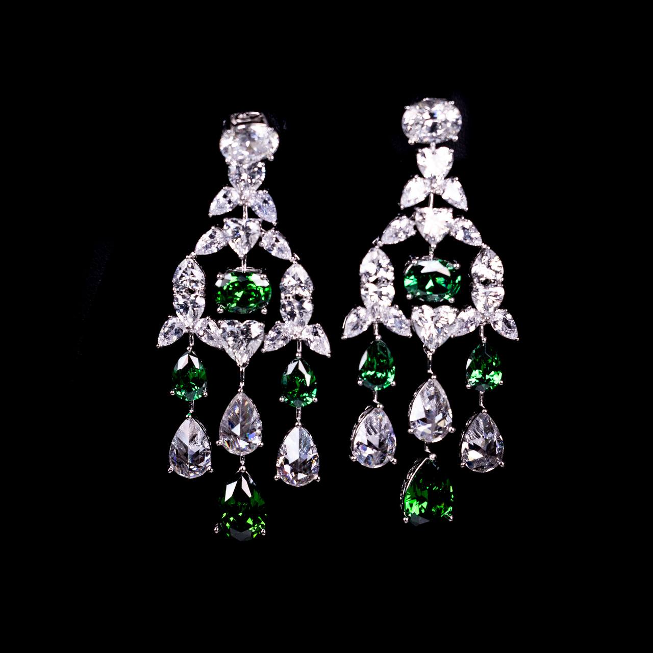 Omnia Saliha White and Green Drop Earrings In 925 Silver High Quality Certified Lab Crafted Stones - OMNIASTORES UAE