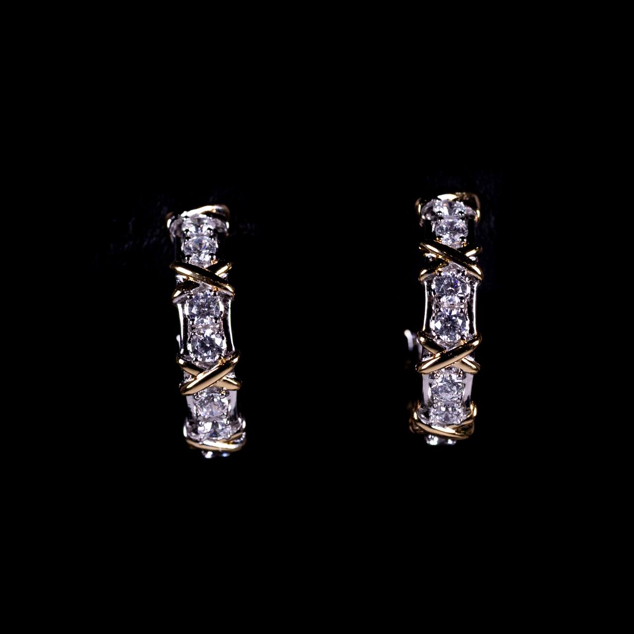 Omnia Aasima White and Glod Hoop Earrings In 925 Silver High Quality Certified Lab Crafted Round Cut Stones - OMNIASTORES UAE