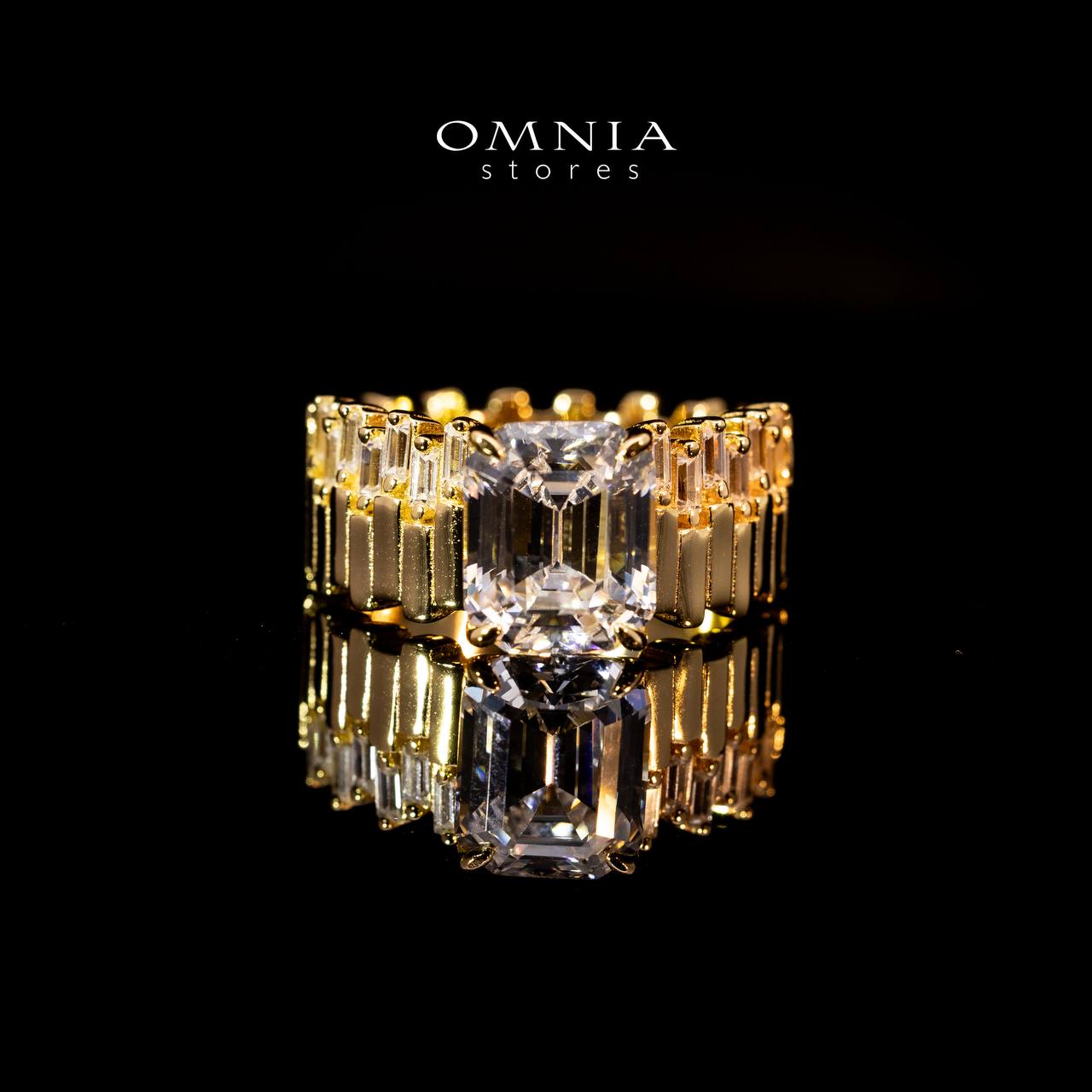 Omnia Shazia Golden Silver Ring In 925 Silver High Quality Certified Lab Crafted Cushion Stones 10Ct - OMNIASTORES UAE