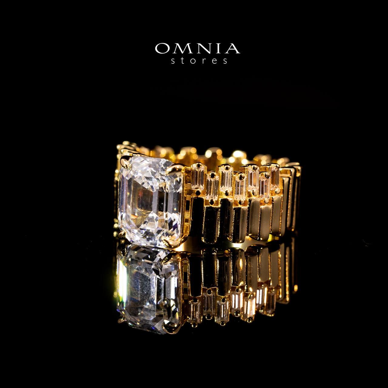 Omnia Shazia Golden Silver Ring In 925 Silver High Quality Certified Lab Crafted Cushion Stones 10Ct - OMNIASTORES UAE