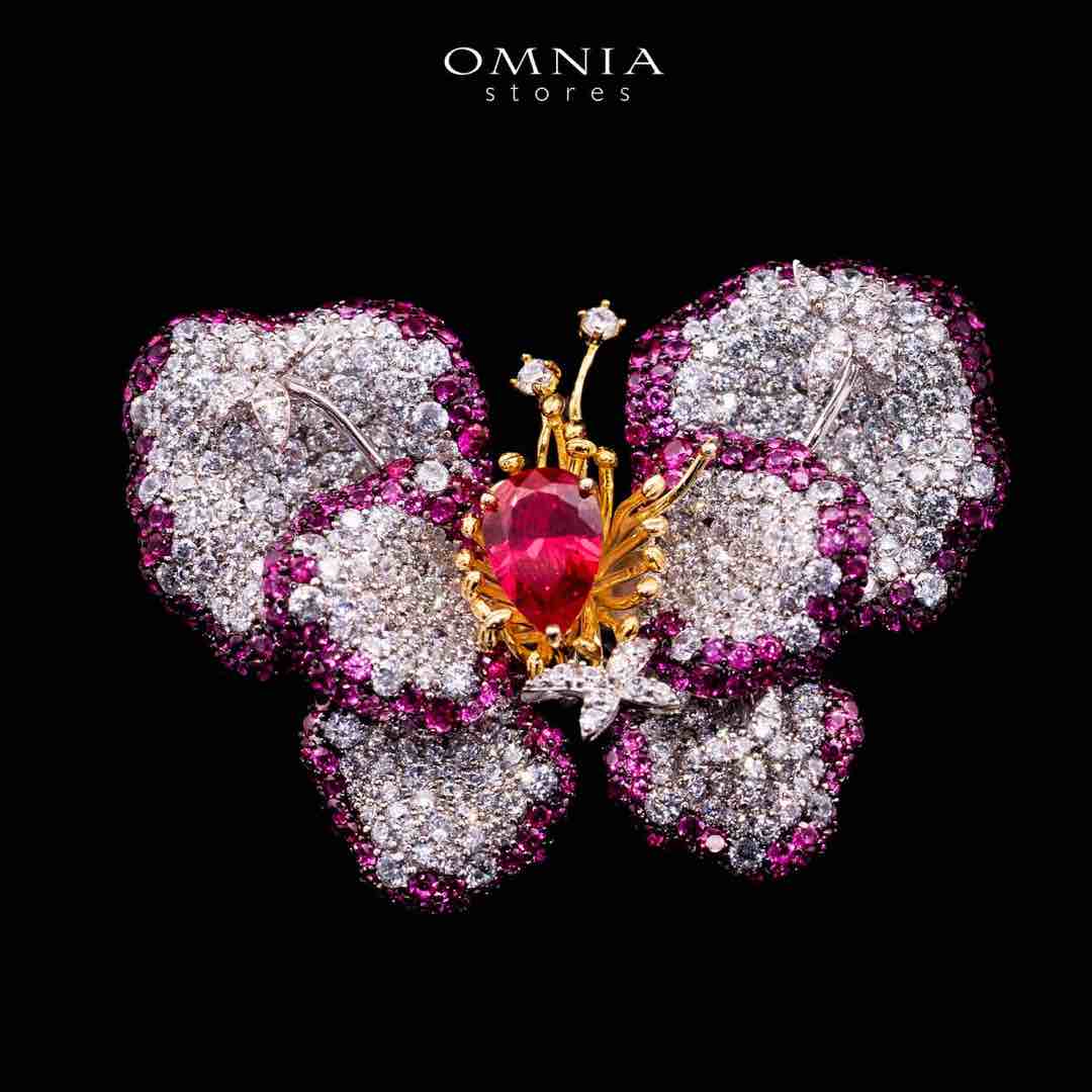 Omnia Thameena Multi Color Butterfly Silver brooch in 925 Silver High Quality Simulated Diamonds Stones - OMNIASTORES UAE
