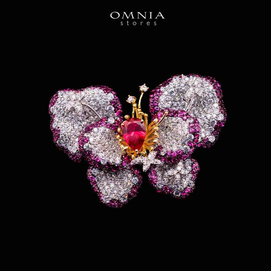 Omnia Thameena Multi Color Butterfly Silver brooch in 925 Silver High Quality Simulated Diamonds Stones - OMNIASTORES UAE