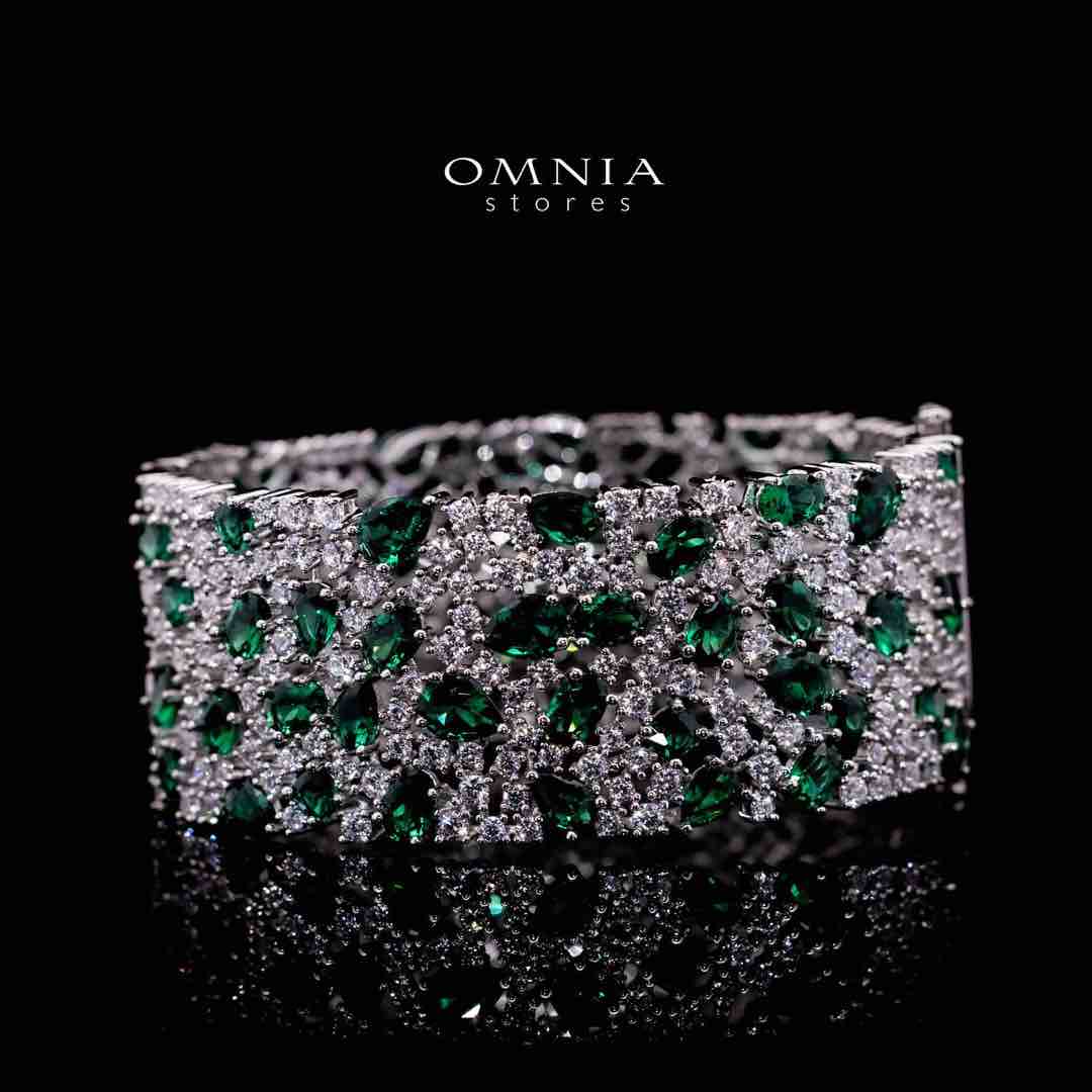 Omnia Thara Green and White Silver Bracelet in 925 Silver High Quality Simulated Diamonds Stones - OMNIASTORES UAE