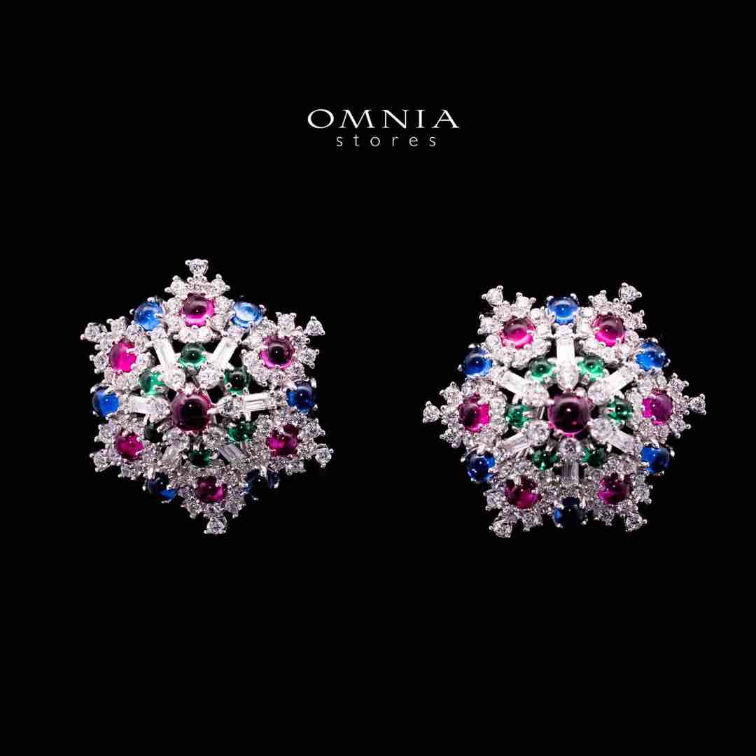 Omnia Feda Multi Color Silver Stud Earrings in 925 Silver High Quality Simulated Diamonds Stones - OMNIASTORES UAE