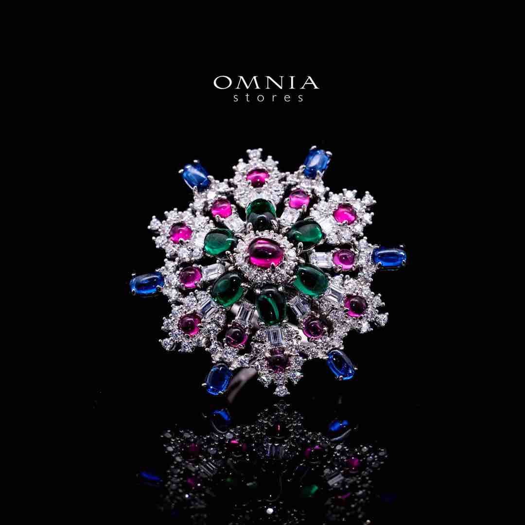 Omnia Feda Multi Color Silver Ring in 925 Silver High Quality Simulated Diamonds Stones - OMNIASTORES UAE