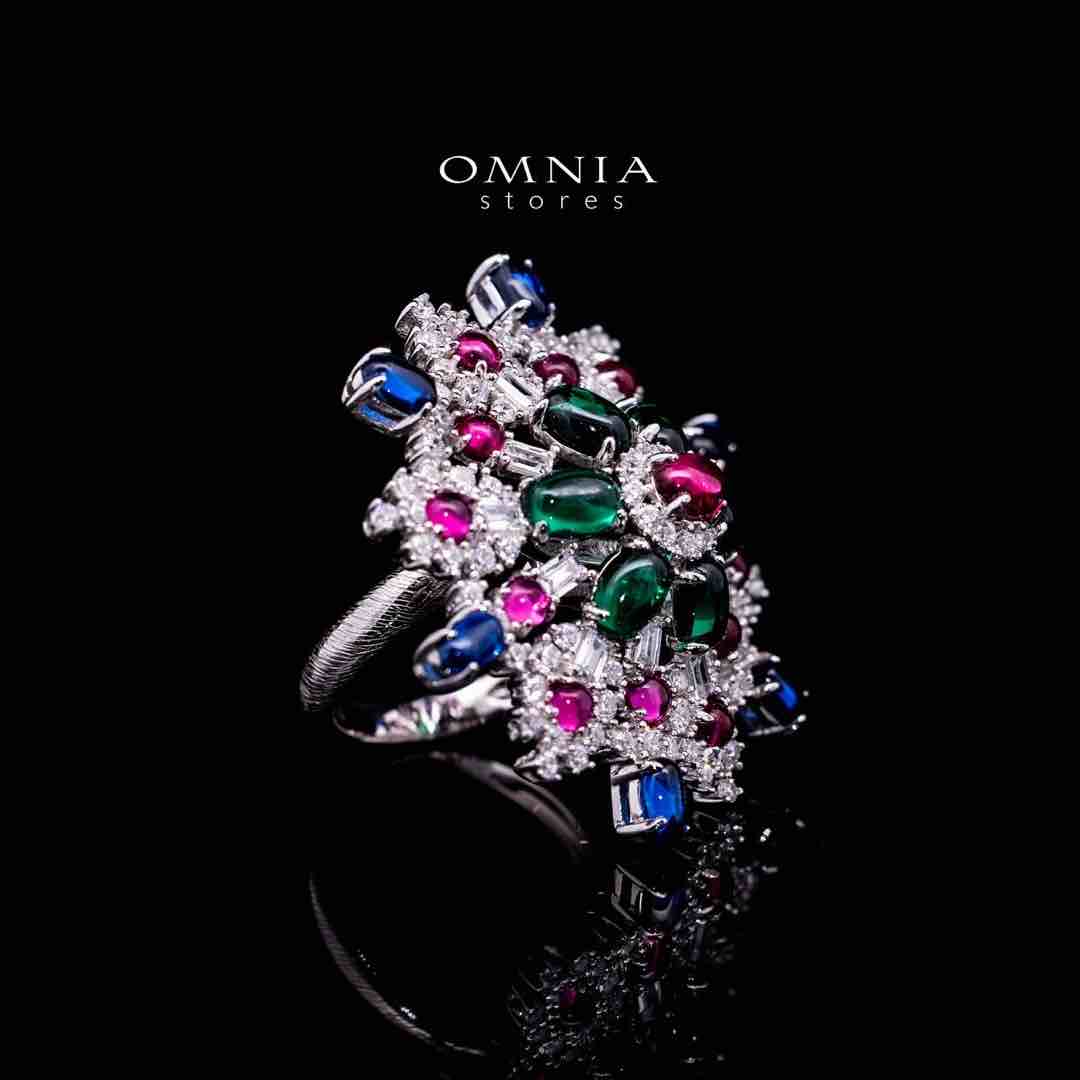 Omnia Feda Multi Color Silver Ring in 925 Silver High Quality Simulated Diamonds Stones - OMNIASTORES UAE